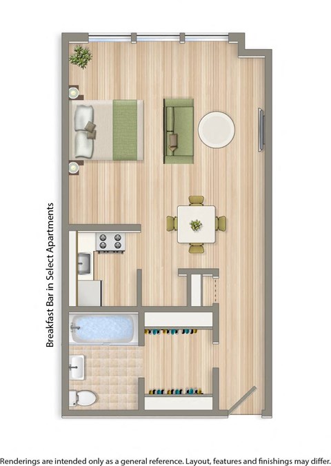 a floor plan of a room with a bed and a bathroom